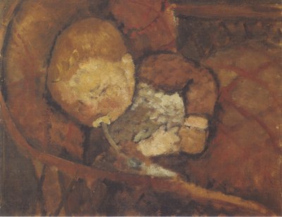 Kind met zuigfles in de wieg door Paula Modersohn Becker